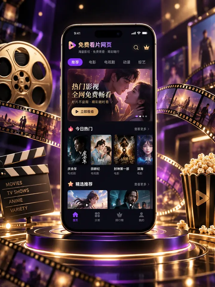 免费看片网页APP界面示意